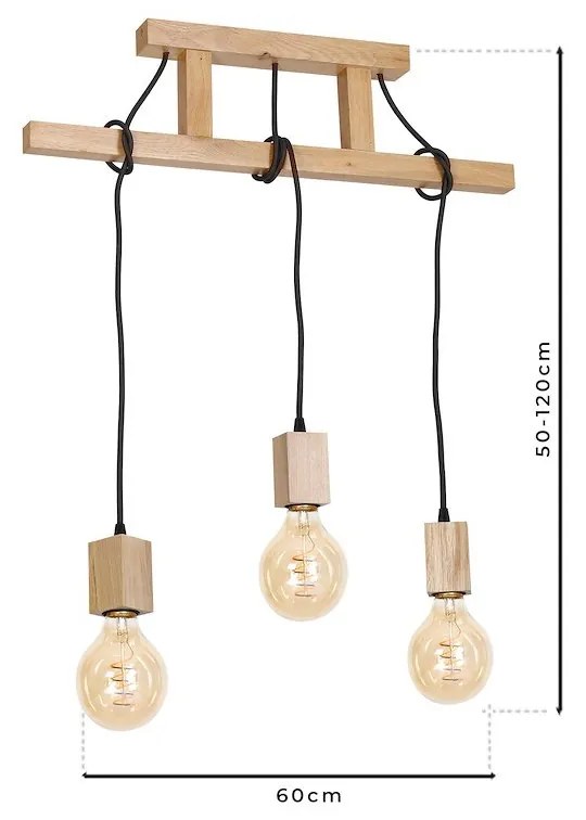 Závesné svietidlo Jack 3, drevené telo svietidla