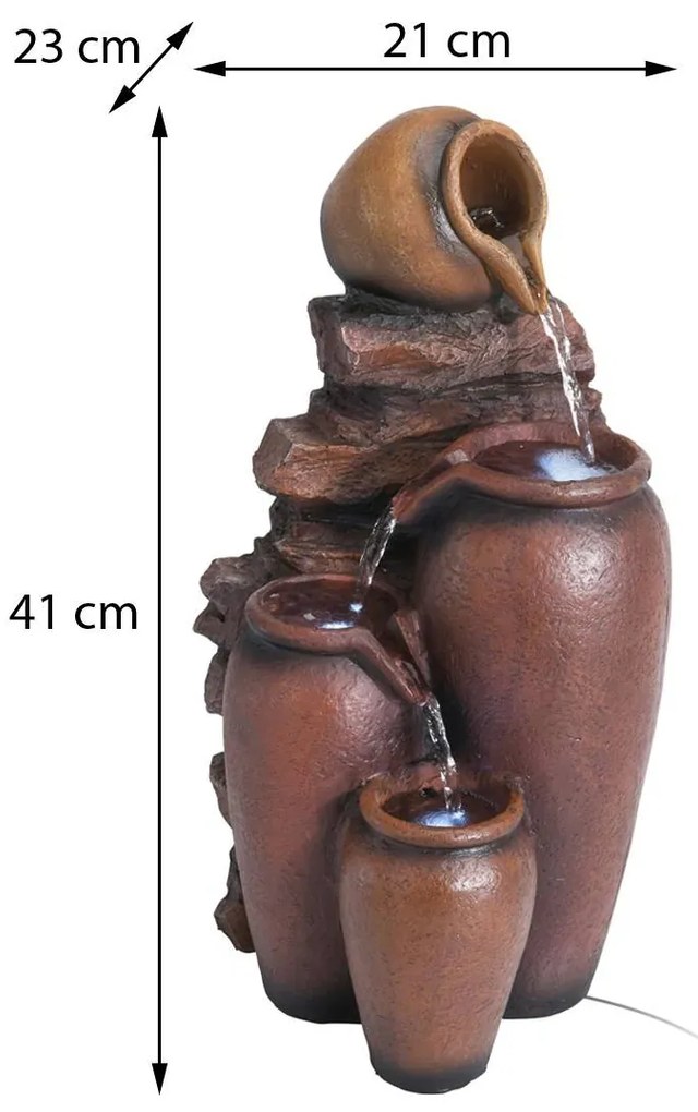 Záhradná fontána s osvetlením Amfora, 41x21x23 cm, polyresín, hnedá