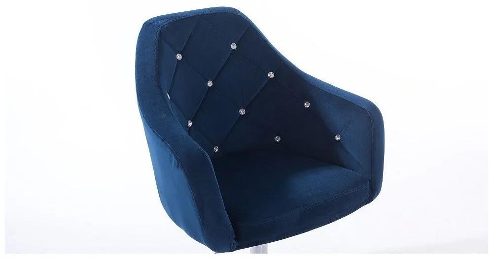 LuxuryForm Barová stolička ROMA VELUR na striebornom tanieri - modrá