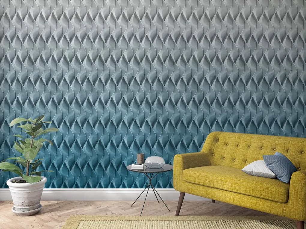 Dizajnová tapeta mural s 3D efektom VLNKY modré