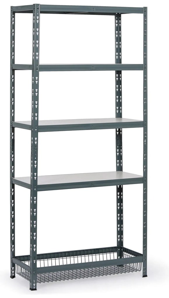 Policový regál s košmi, 1954 x 900 x 400 mm, nosnosť 175 kg, 4 police + 1 kôš