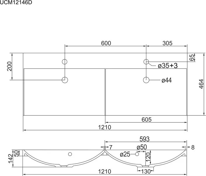 Kúpeľňová závesná skrinka BINO s umývadlom z liateho mramoru 121 cm