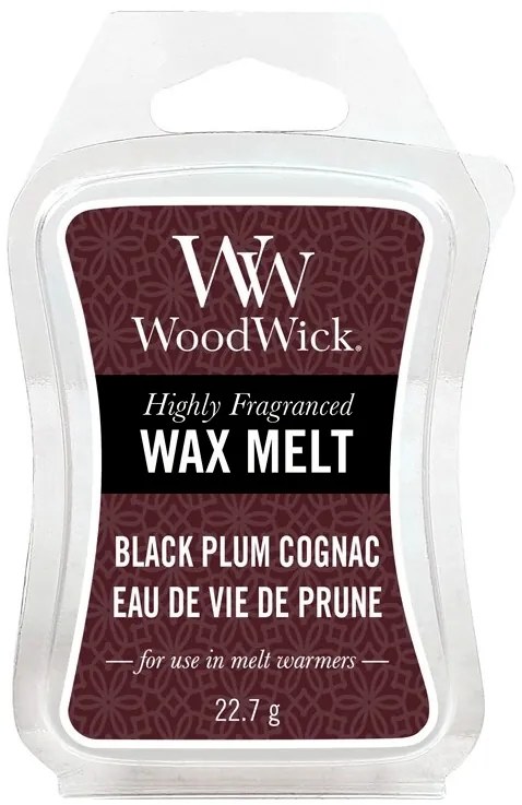 WoodWick fialové vonný vosk do aromalampy Black Plum Cognac