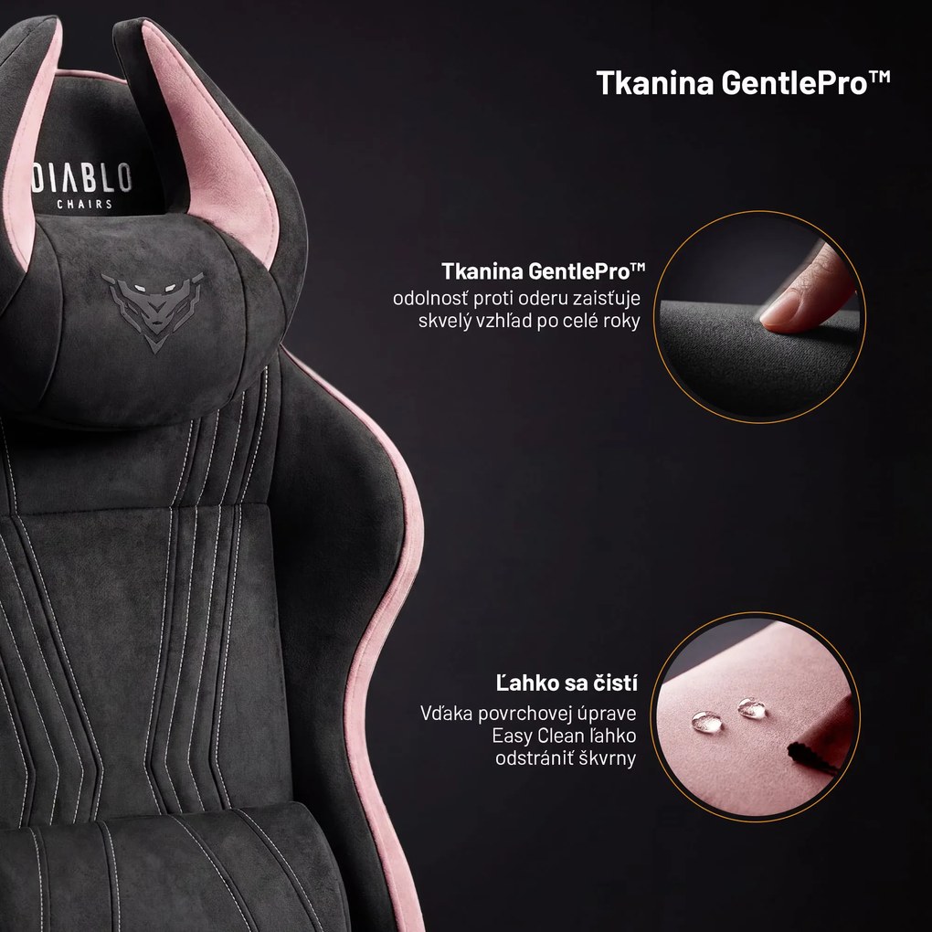 Herné kreslo z textílie Normal Size, čierno-ružové: Diablo X-Horn 2.0 Akira Pink