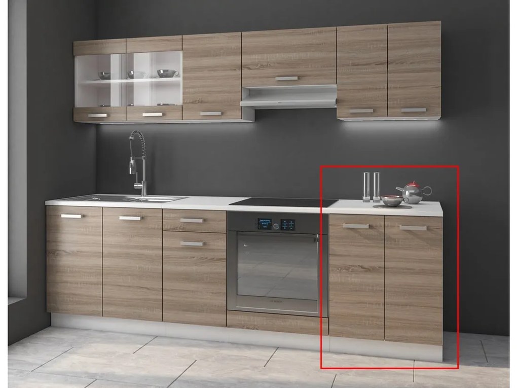 Kuchynská skrinka dolná dvojdverová s pracovnou doskou SOPHIA 60D 2F ZB, 60x82x60, biela/dub sonoma trufel