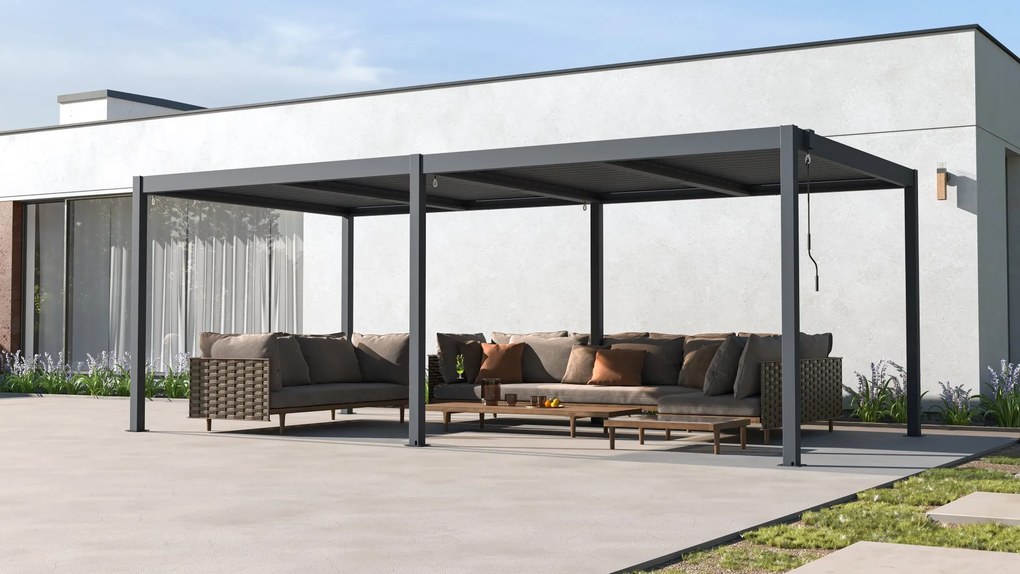 Hliníková bioklimatická pergola s lamelami BestBerg BBP-18G / 600 × 304 × 218 cm / sivá