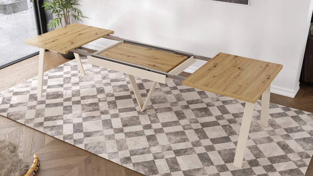 AVERY Dub Artisan/spodok béžový- LOFTOVÝ / PRIEMYSELNÝ STÔL DO OBÝVAČKY/ JEDÁLNE ROZKLADACÍ DO 330 cm!