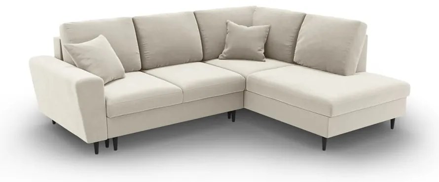 Béžová zamatová rozkladacia/s úložným priestorom rohová pohovka (pravý roh/do L) Kyoto – Cosmopolitan Design