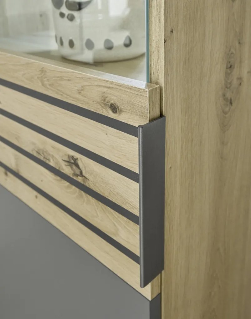 Obývacia stena Milan, dub artisan/sivá, s osvetlením