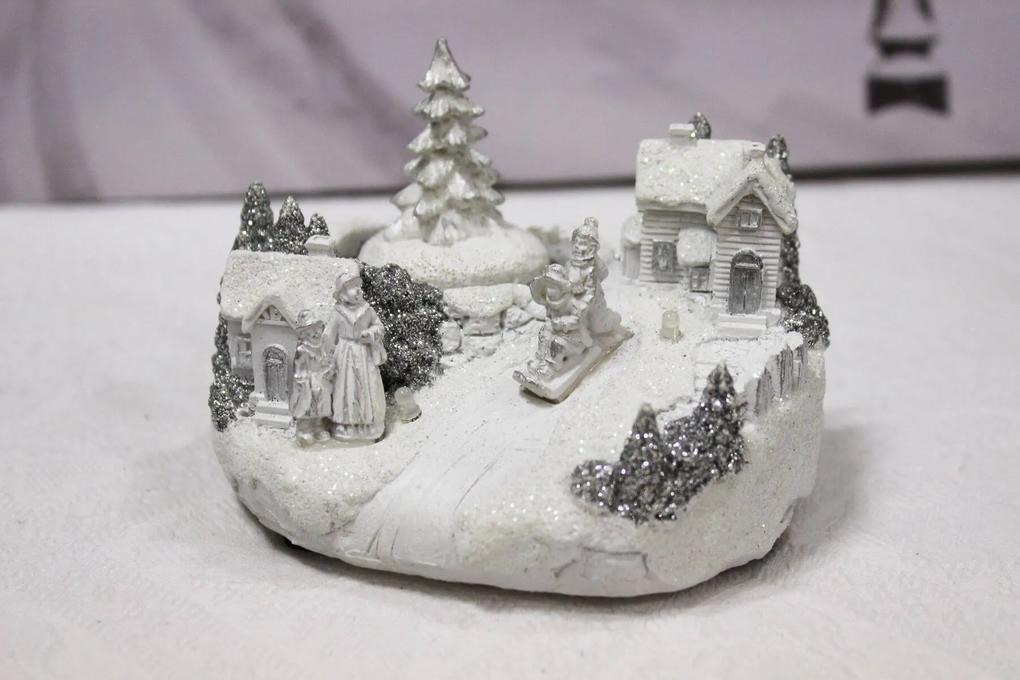 Biela svietiaca vianočná dedinka 10cm