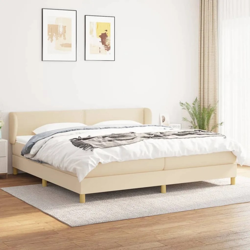 Boxspring posteľ s matracom krémová 200x200 cm látka 3126754