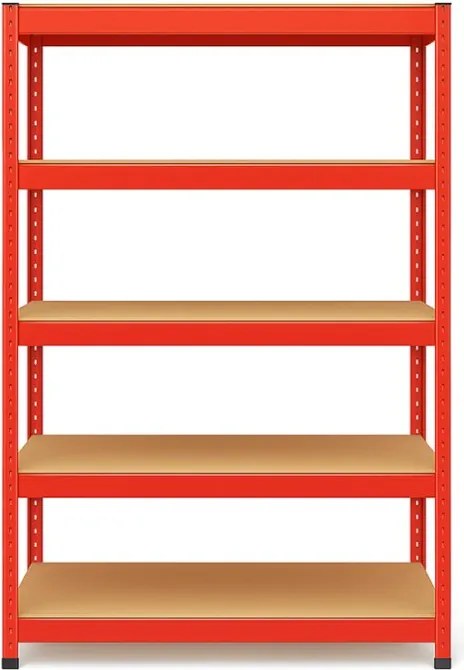 Regál 180x90x40 cm lakovaný 5-policový, nosnosť 875 kg - červený