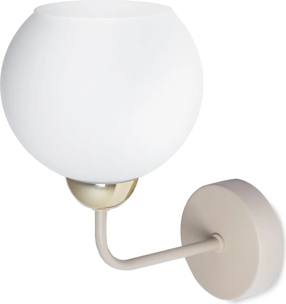 Nástenné svietidlo Eliza, 1x biele sklenené tienidlo, g/be