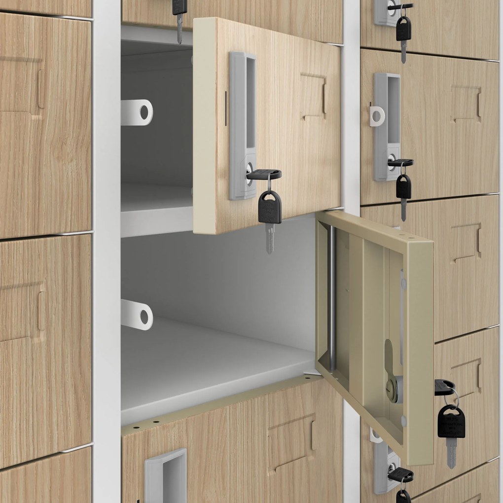 Skrinka na úschovu s 33 priehradkami, biela/dub Sonoma, 900x1850x450 mm: OLIVER Eco Design