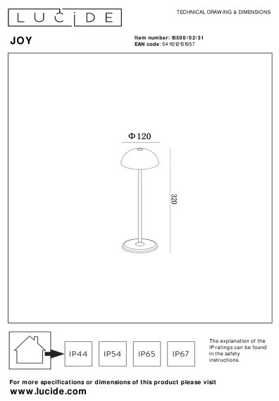 Lucide 15500/02/31 - LED Stmievateľná vonkajšia lampa JOY LED/1,5W/3,7V IP54 biela