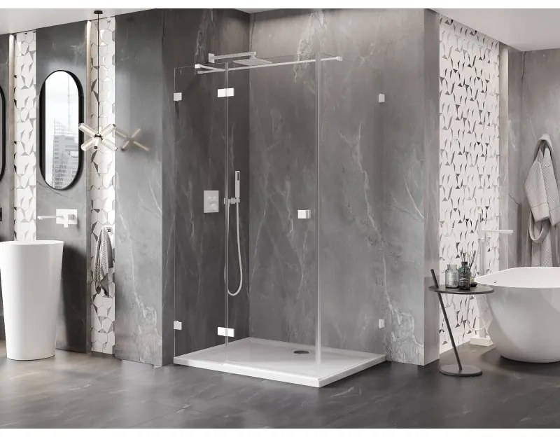 Mexen Lunar T, sklápací sprchový kút ľavý 140 x 70 cm, 8mm číre sklo, biely profil, 834T-140-070-20-00-L