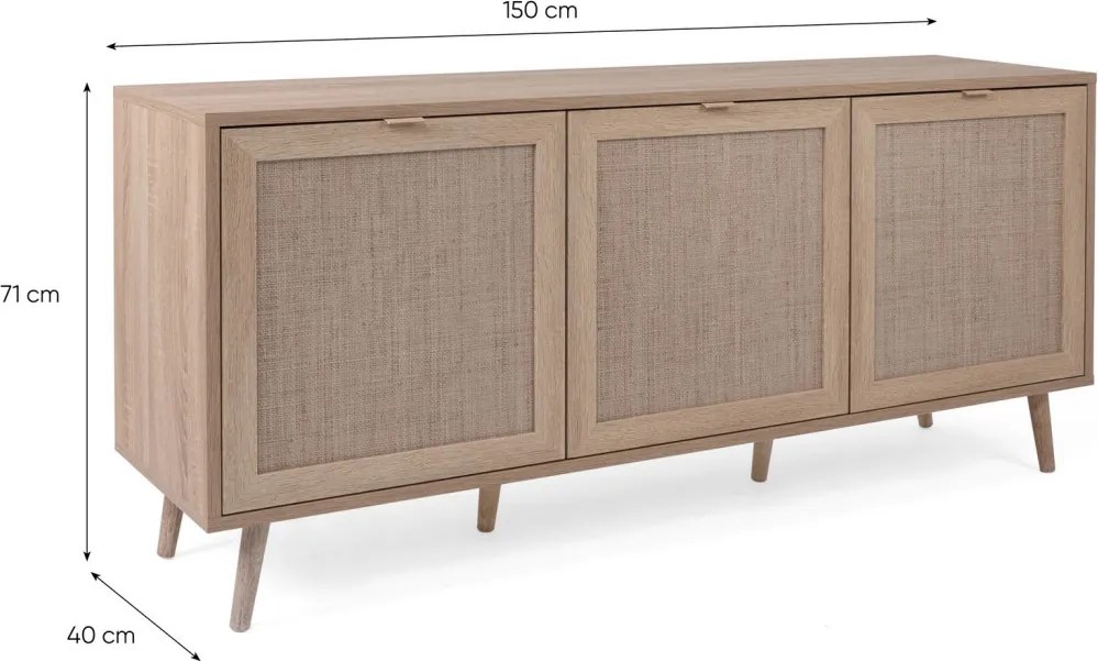 Široká skrinka 3-dverová Bali, dub sonoma/výplet