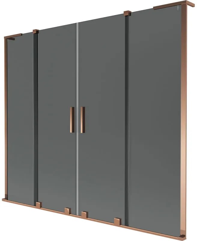 Mexen Velar L Duo, 2-krídlová posuvná vaňová zástena 200 x 150 cm, 8mm šedé sklo, ružové zlato, 896-200-003-42-60