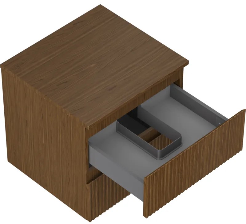 Mexen Rivel, kúpeľňová skrinka 50 cm s hornou časťou, 2 zásuvky, drážkovaná, orech, 91A20-05047-2-BFFC86