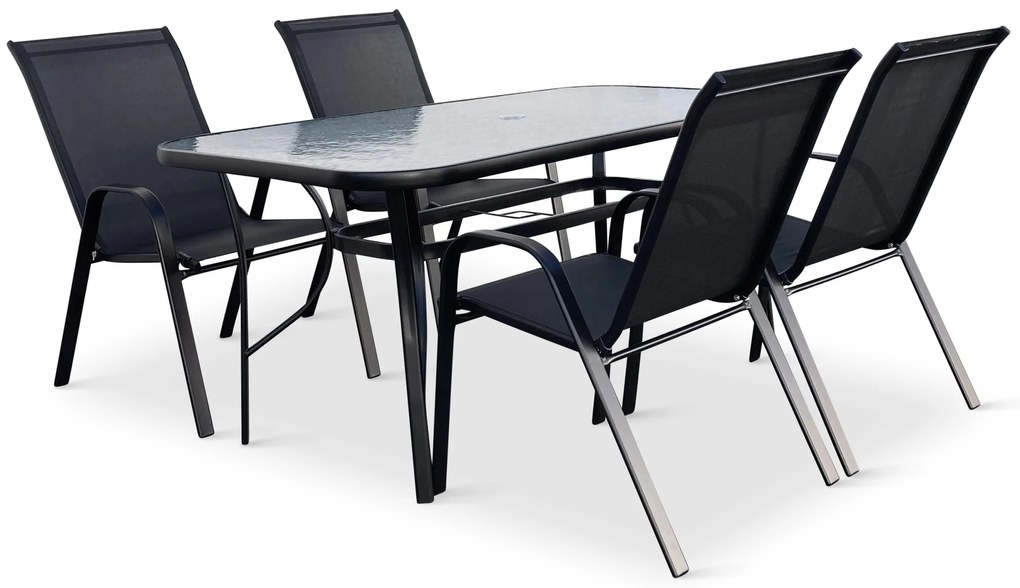 Záhradný jedálenský set Porto 150 cm + 4x kovová stolička Ramada