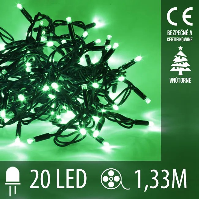 Vianočná led svetelná reťaz vnútorná - 20led - 1,33m zelená