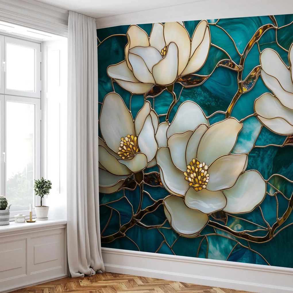 Fototapeta - Vitráž s Magnóliou (147x102 cm)