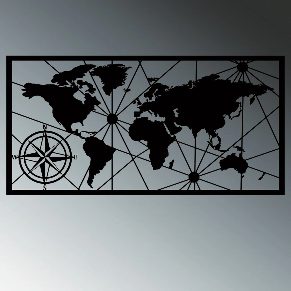 Nástěnná kovová dekorace World Map Led 452 černá