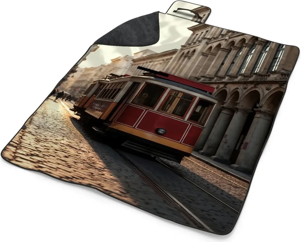 Sablio Plážová deka Historická červená električka: 200x140 cm