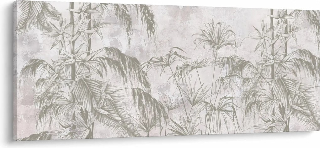 Obraz - Tropické rastliny na stene v šedej (120x50 cm)