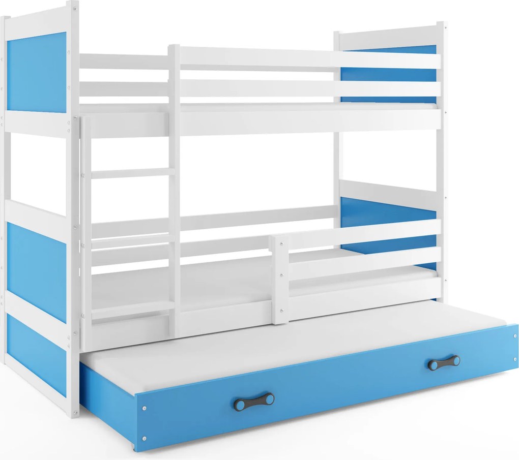 Poschodová posteľ s prístelkou RICO 3 190x90 Biela - Modrá