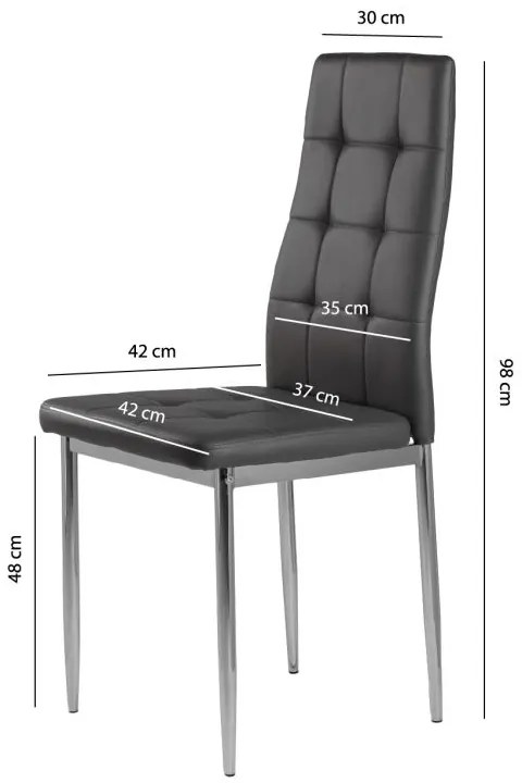 MULTISTORE Sada 4 prešívaných sivých stoličiek, chrómové nohy, ekokoža