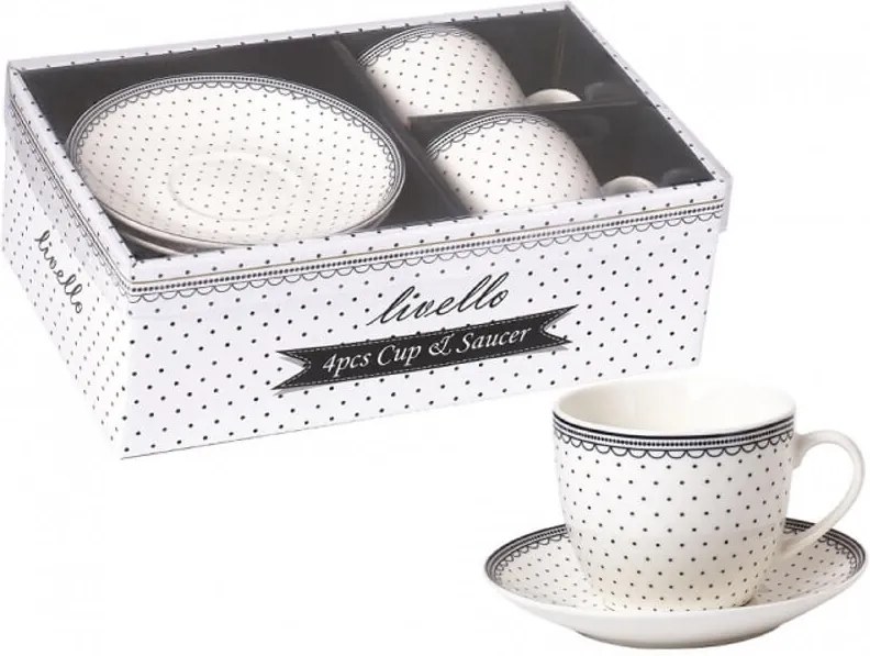 Set 2 ks šálok s podšálkou 260 ml, Bodky šedé,Livello