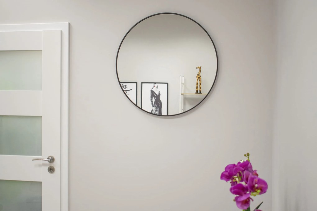 Čierne nástenné okrúhle zrkadlo LEOBERT - rôzne veľkosti Priemer zrkadla: 80 cm