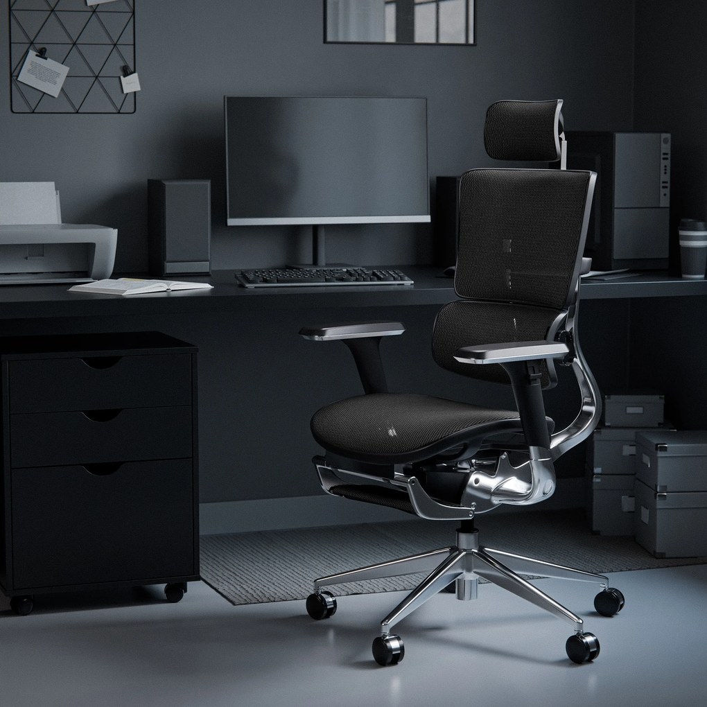 Ergonomická kancelárska stolička s podnožkou Normal Size, čierna: Diablo V-Master