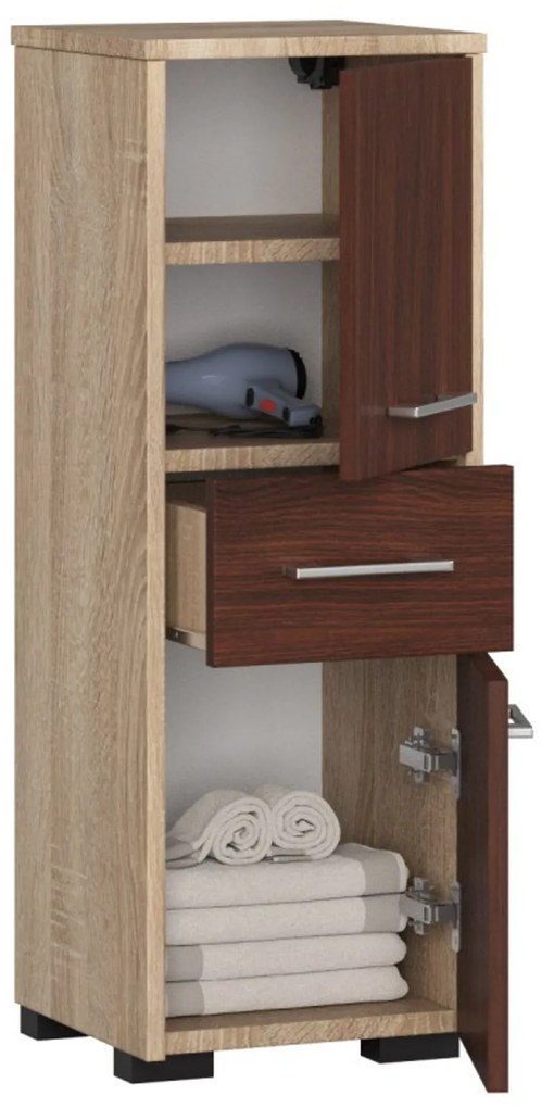 Kúpeľňová skrinka Fin 2D 1SZ dub sonoma/wenge