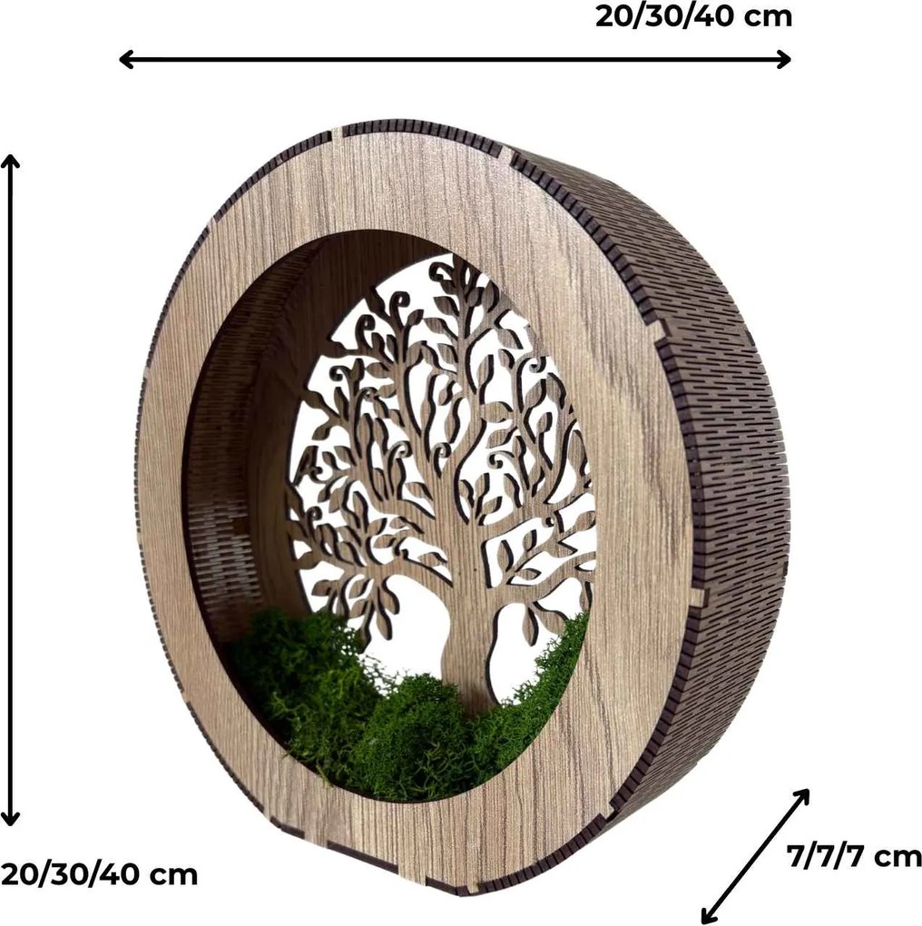 Drevené svetlo na nočný stolík Strom života s machom | ZOI: HDF - Orech 20 cm 4788-115195 LED0611
