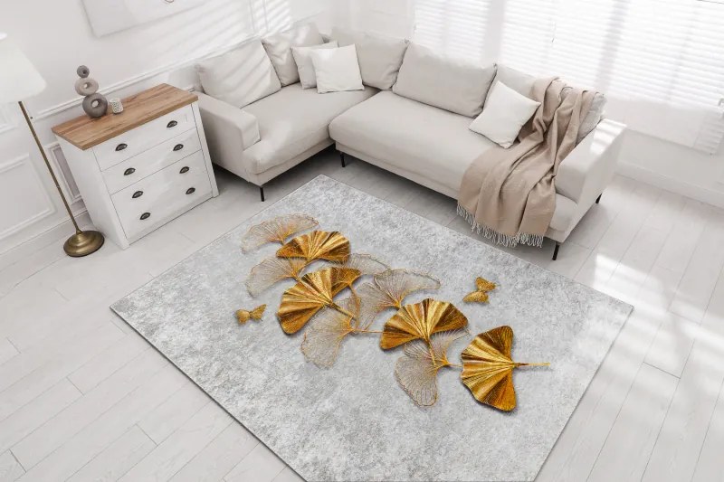 MIRO 51969.802 umývací koberec Motýle protišmykový - šedá / zlato Veľkosť: 80x150 cm