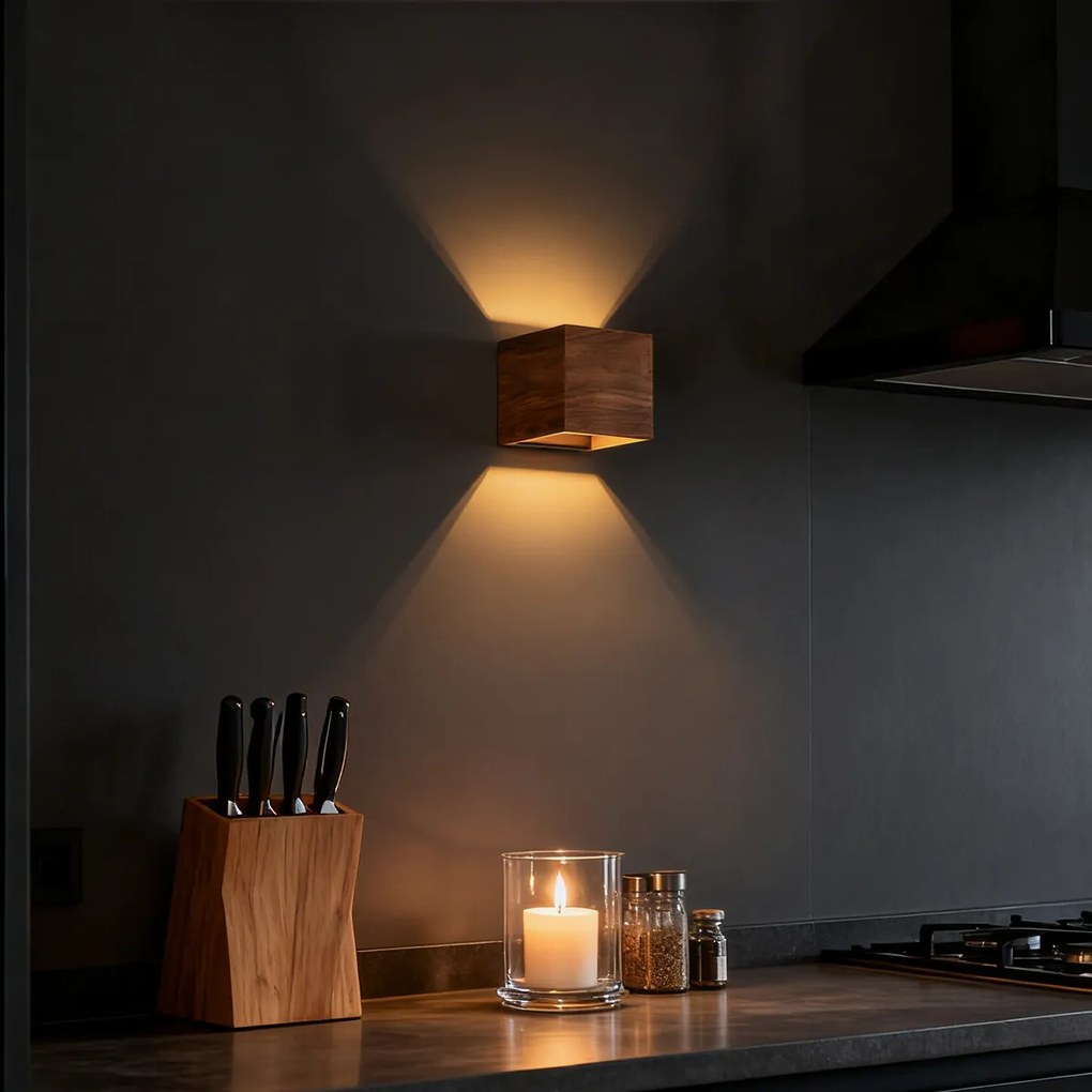 Rustikálna nástenná lampa orechové drevo - Transfer