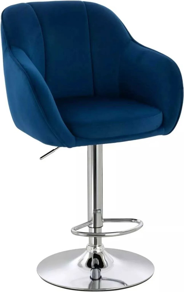 LuxuryForm DESIGN Barová stolička AVOLA VELUR na striebornom tanieri - modrá
