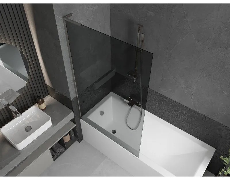 Mexen Next L, 1-krídlová vaňová zástena 100 x 150 cm, 6mm šedé sklo, chrómový profil, 895-100-000-03-40-01