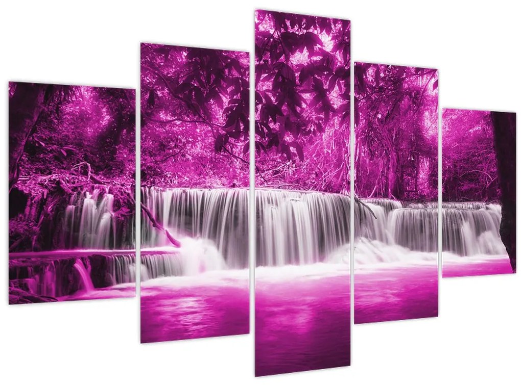 Obraz - fialový, vodopád (150x105 cm)