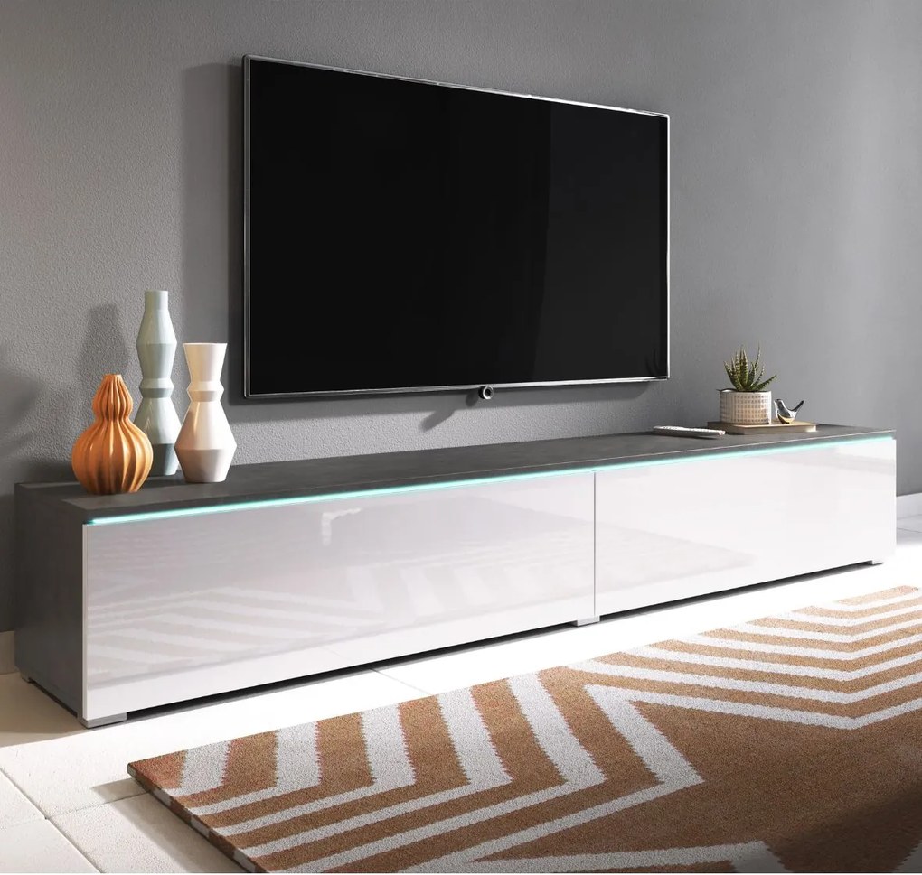 TV skrinka LED matera/biely lesk Lowboard D180