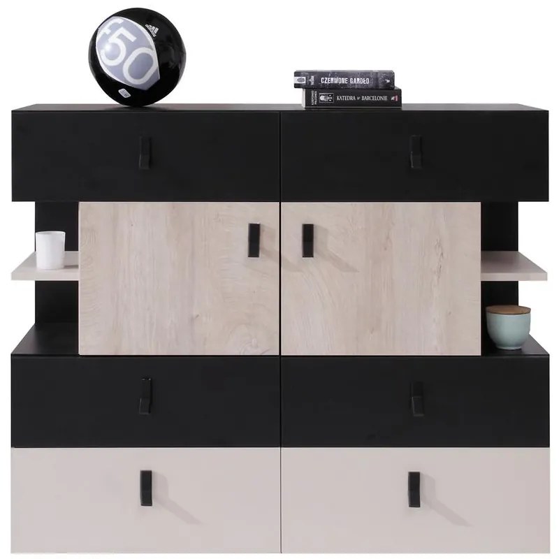 Komoda Planet PL8 čierna/dub/béžová