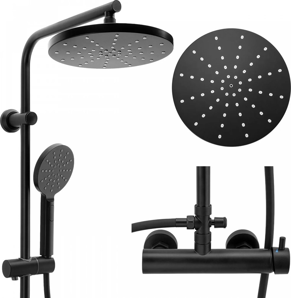 Erga Dubaj, sprchový set s batériou a hlavovou sprchou 23 cm, čierna matná, ERG-YKA-BP.DUBAJ23-BLK