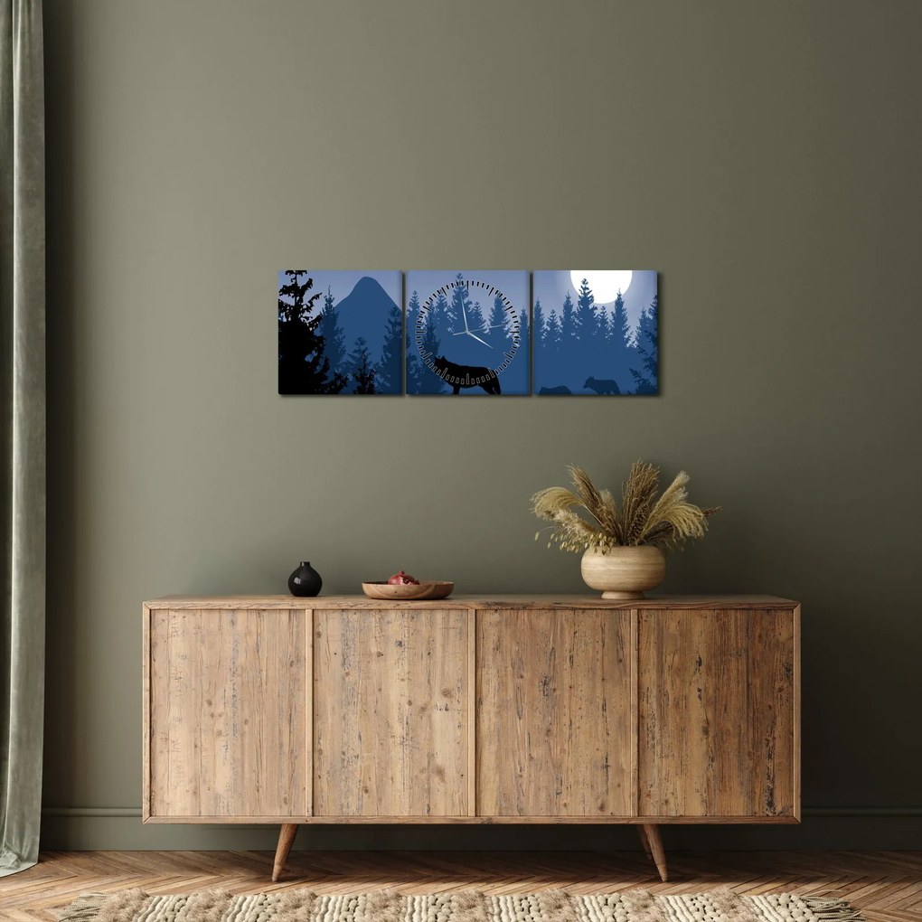 Obraz - Svorka vlkov za splnu (s hodinami) (90x30 cm)