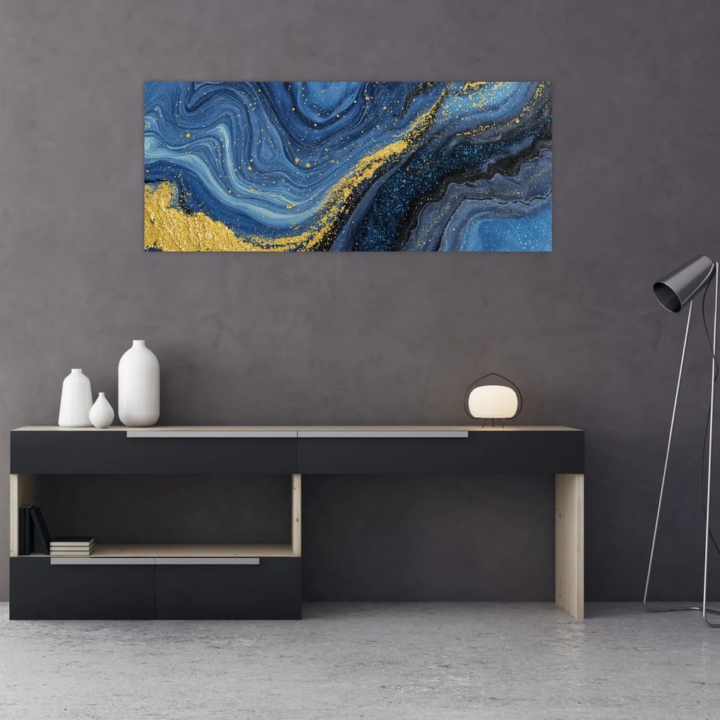 Obraz - Modro-zlatá abstrakcia (120x50 cm)