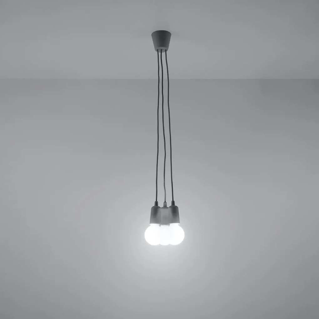 Závesné svietidlo Diego 3, sivé telo svietidla