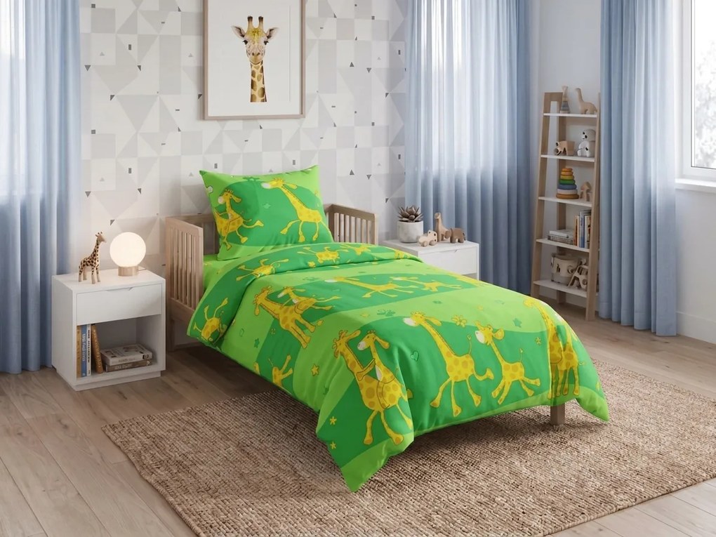 Krepové obliečky do postieľky ŽIRAFA zelená