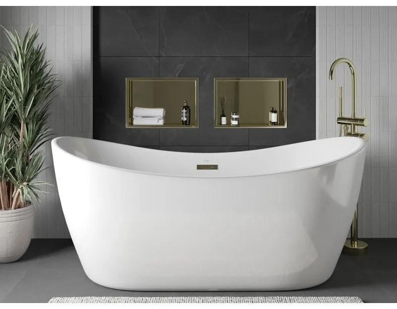 Mexen X-Wall-R, polička na zapustenie na obklad s golierom 45 x 30 cm, zlatá lesklá, 1950453010