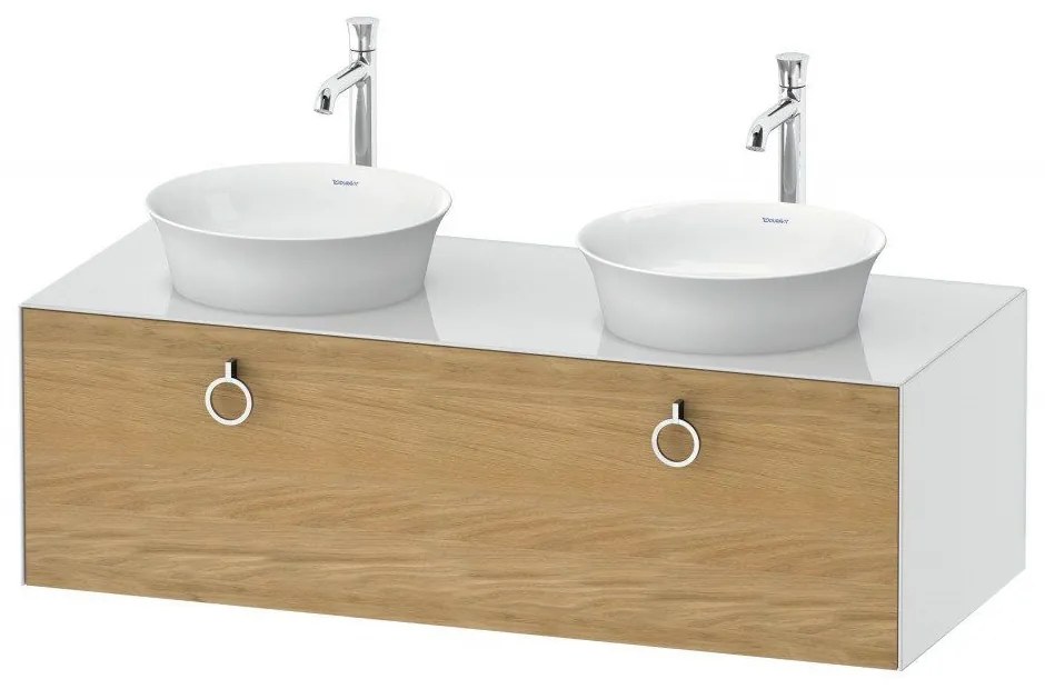 DURAVIT White Tulip závesná skrinka pod dve umývadlá na dosku, 1 zásuvka, 1300 x 550 x 408 mm, dub prírodný masív/biela vysoký lesk, WT4983BH585